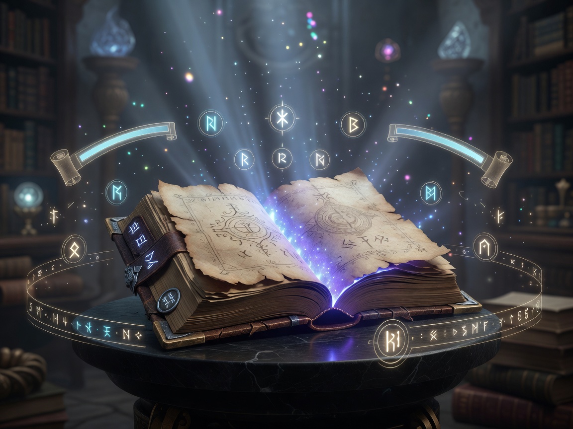 Books Magic game interface featuring a glowing magical spellbook